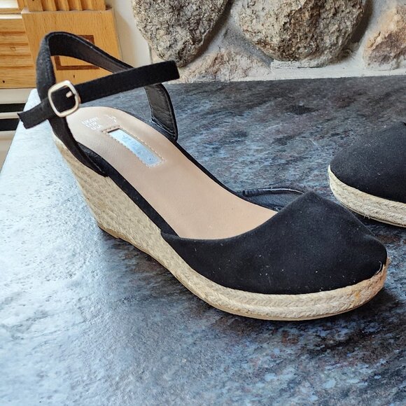 Primark Black Textile Strappy Wedges Size 7 - Picture 2 of 16
